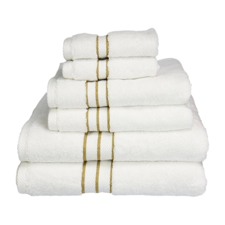 Superior Superior 900GSM-H 6PC SET TO 900 Gsm Egyptian Cotton Towel Set - White With Toast Border; 6 Pieces 900GSM(H) 6PC SET TO